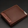Men's Short Wallet Multi-Function Metal Edge Quick Access Card Holder RFID Blocking Slim Design