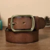 3.8 Width High Quality Pure Cowhide Genuine Leather Men's Fashion Brass Buckle Belts Luxury Brand Jeans Belts for Men Luxury - Image 3